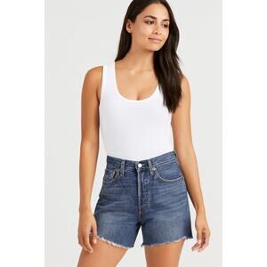 Levi's 27 4/5 Women's 501 Denim Shorts With Raw Hem-blue 6" Modest Length